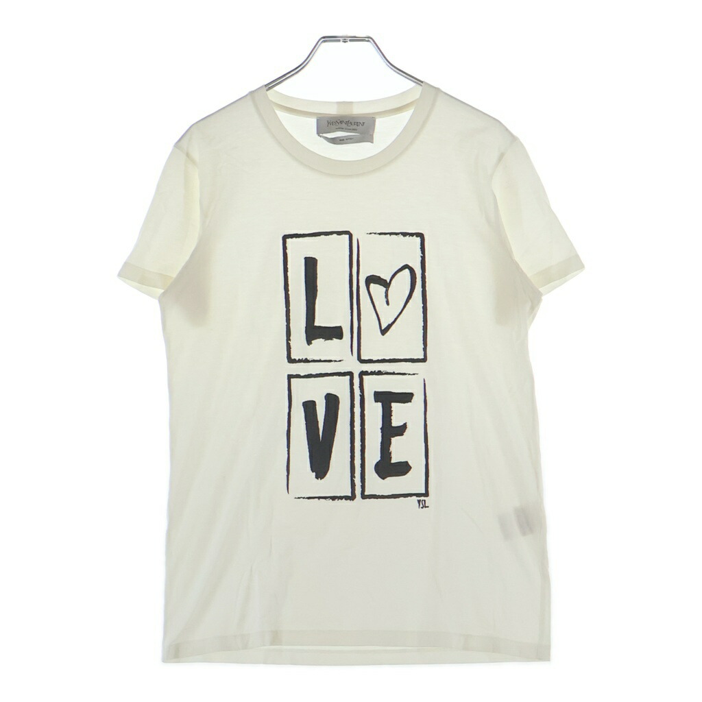 YVES SAINT LAURENT(イヴサンローラン) 大きさ:40 LOVE Print フロントラブプリント 労働者の一団のど首半袖プルオーバーカットソー 白いこと/黒いこと 254290Y1LQM【中古】【座標軸B】【色合い白いこと】【取りまわしバス発着場BRING THRIFT CLOSET あべの店】