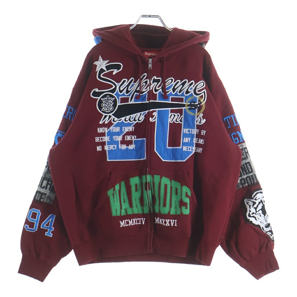SUPREME(シュプリーム) 大きさ:M 26SS Warrios Applique Zip Up Hooded Sweat Shirt ウォリアーズ アプリケ ジップアップ フーデッド 汗水 パーカー 赤いこと【中古】【度合いB】【色つや赤いこと】【取りまわしバス発着場BRINGご廟店】