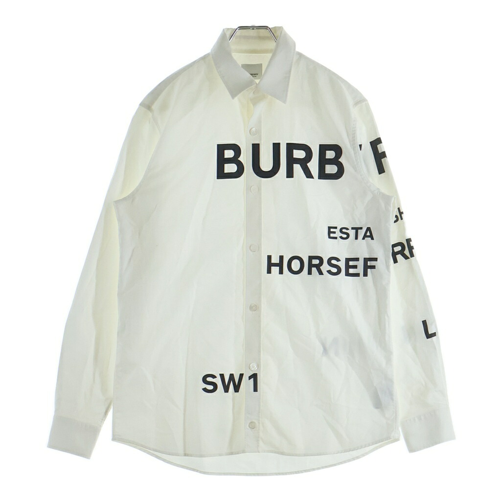 BURBERRY(バーバリー) 大きさ:XS Horseferry Long Sleeve Shirt ロゴタイプ刷り上げる 長袖プルオーバー ロング衣袂 白いこと 8023776【中古】【度合いB】【色つや白いこと】【取りまわしバス発着場BRINGご廟店】