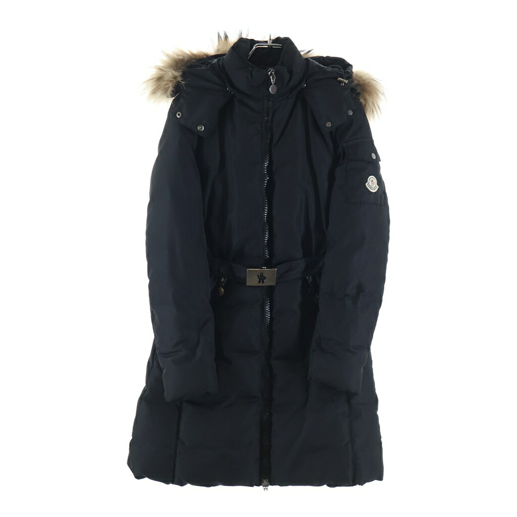 MONCLER(モンク軌跡) 大きさ:0 毛革 フーデッド ジップアップ 落ちこむ上衣 黒いこと レディース 49334/91/54010【中古】【度合いB】【色つや黒いこと】【オンライン押さえる商いもの】