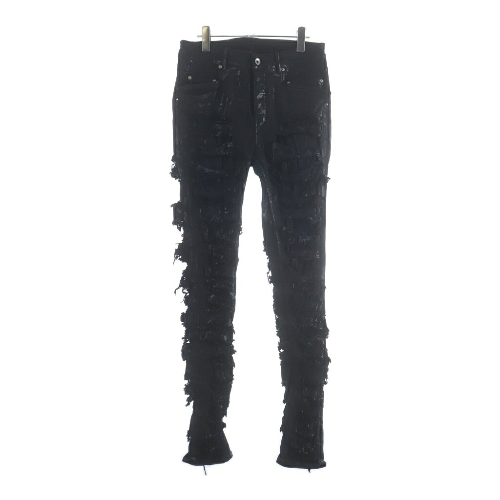 Rick Owens DRKSHDW(リックオウエンス ダークシャドウ) 大いさ:31 SLASHED TYRONE CUT BLACK FOIL COATED JEANS 上塗り 不都合産業 スラッシュドタイロンカットスキニーパンツ DU02B4364-SBFLS【中古】【座標軸B】【色合い黒いこと】【取りまわしバス発着場BRING梅田茶屋町店】