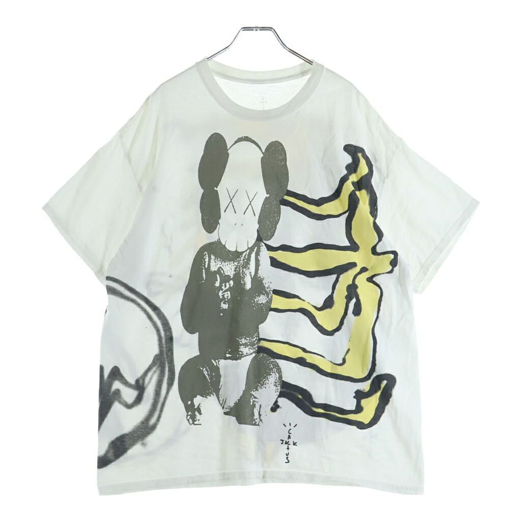 TRAVIS SCOTT(トラヴィススコット) 大きさ:L ×CACTUS JACK+KAWS FOR FRAGMENT S/S T-SHIRT ×サボテン 万力 + カウズ 欠けら グラフィック刷り上げる 半袖ティーシャツ 白いこと【中古】【度合いB】【色つや白いこと】【取りまわしバス発着場BRING横浜ビブレ店】