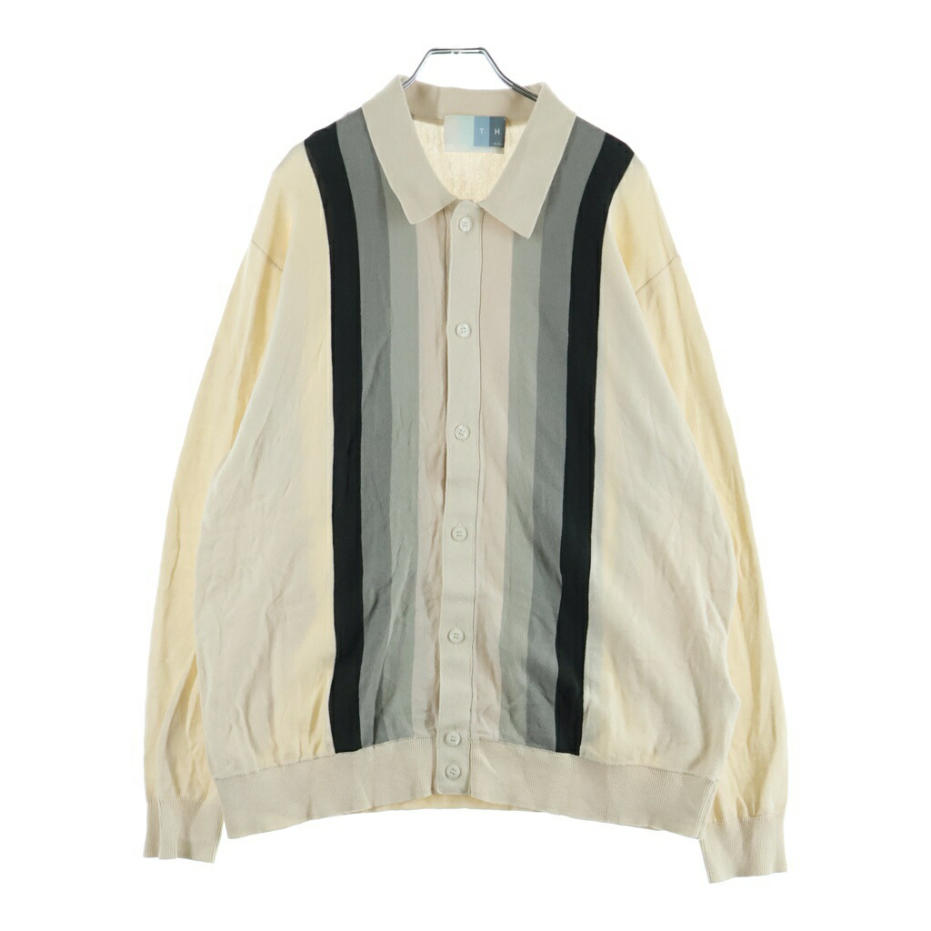 KITH(口づけ) 大きさ:L 23SS LONG-SLEEVE BUTTON UP POLO 名取り草引き上げる 縞模様 長袖スポーツシャツ 白いこと KHM031100【中古】【座標軸B】【色つや白いこと】【取りまわしバス発着場BRING福岡天神店】