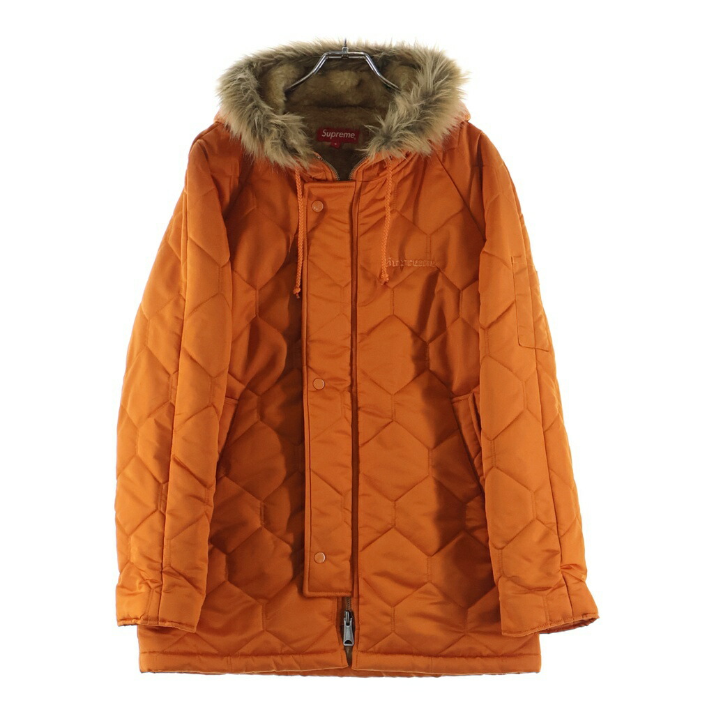 SUPREME(シュプリーム) 大きさ:S 15AW Quilted Flight Satin Parka ジップアップキルティング サテンフライトジャケット オレンジ色【中古】【度合いB】【色つやオレンジ色】【オンライン押さえる商いもの】