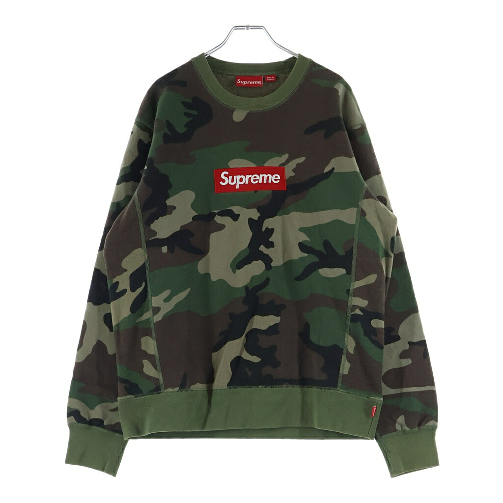 SUPREME(シュプリーム) 大きさ:M 15AW Box Logo Crewneck ボックス席ロゴタイプ プルオーバースウェットトレーナー 家鴨フラ カーキ【中古】【座標軸B】【色合いカーキ】【取りまわしバス発着場新宿】