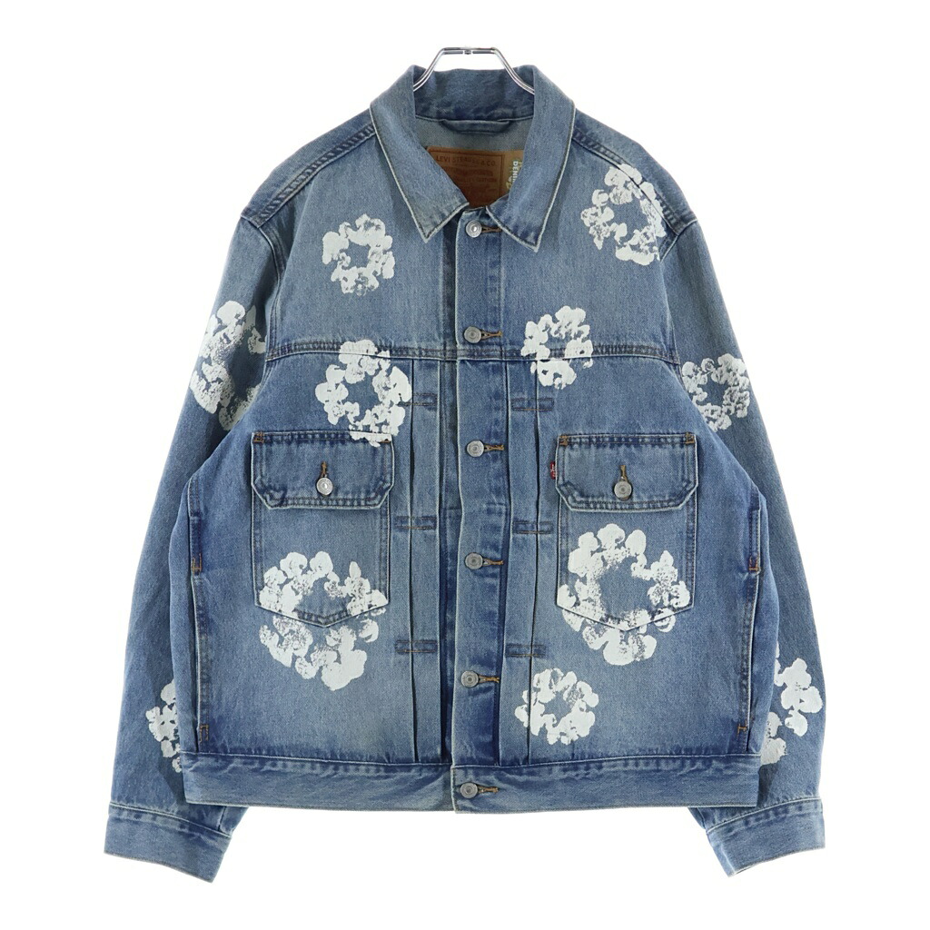 DENIM TEARS(デニムティアーズ) 大きさ:L × Levi\u0027s TYPE-2 ALL OVER WREATH LIGHT WASH リーヴァイズジーンズ 花柄ジーンズ上衣 インディゴ パソコン9-A2318-0003【中古】【座標軸B】【色合い青色】【取りまわしバス発着場BRING仙台店】