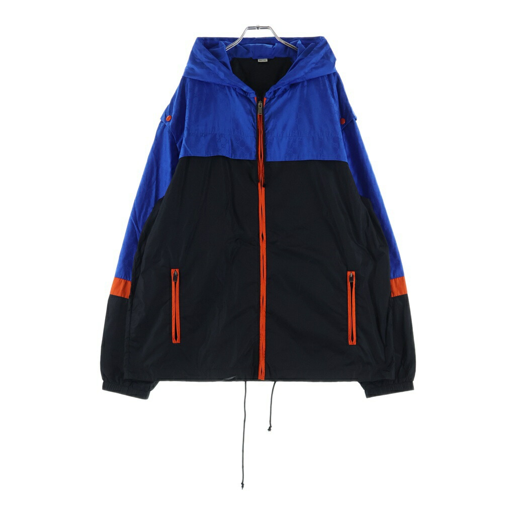 GUCCI(グッチ) 大きさ:46 19SS アームデタッチャブルGG総柄ナイロン上衣 568551 Z4039 青色/黒いこと【中古】【座標軸A】【色合い青色】【取りまわしバス発着場BRING心斎橋店】