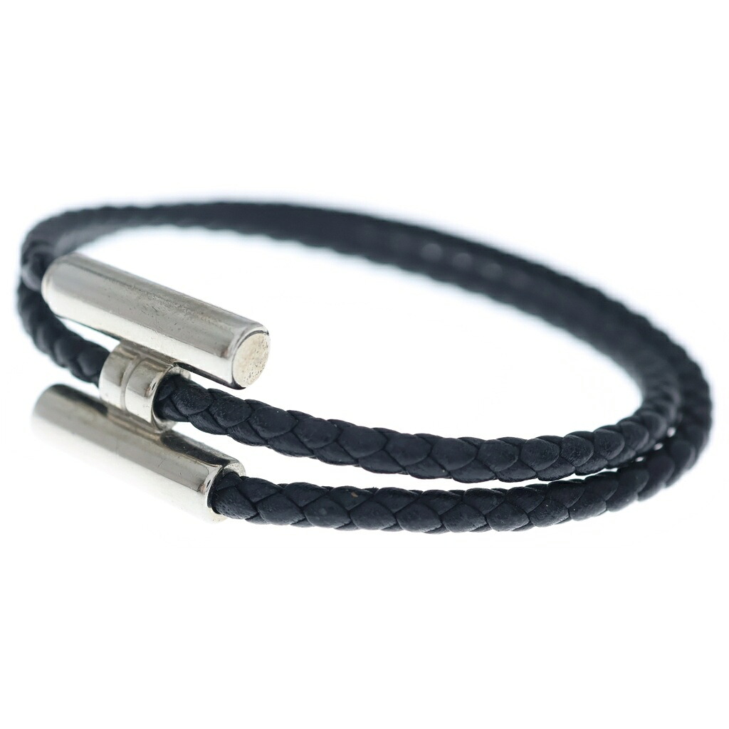 HERMES(エルメス) トゥルニ トレッセ Hロゴタイプ ノワール なめし革 腕輪 黒いこと/しろがね色【中古】【座標軸B】【色合い黒いこと】【オンライン制限事項商いもの】