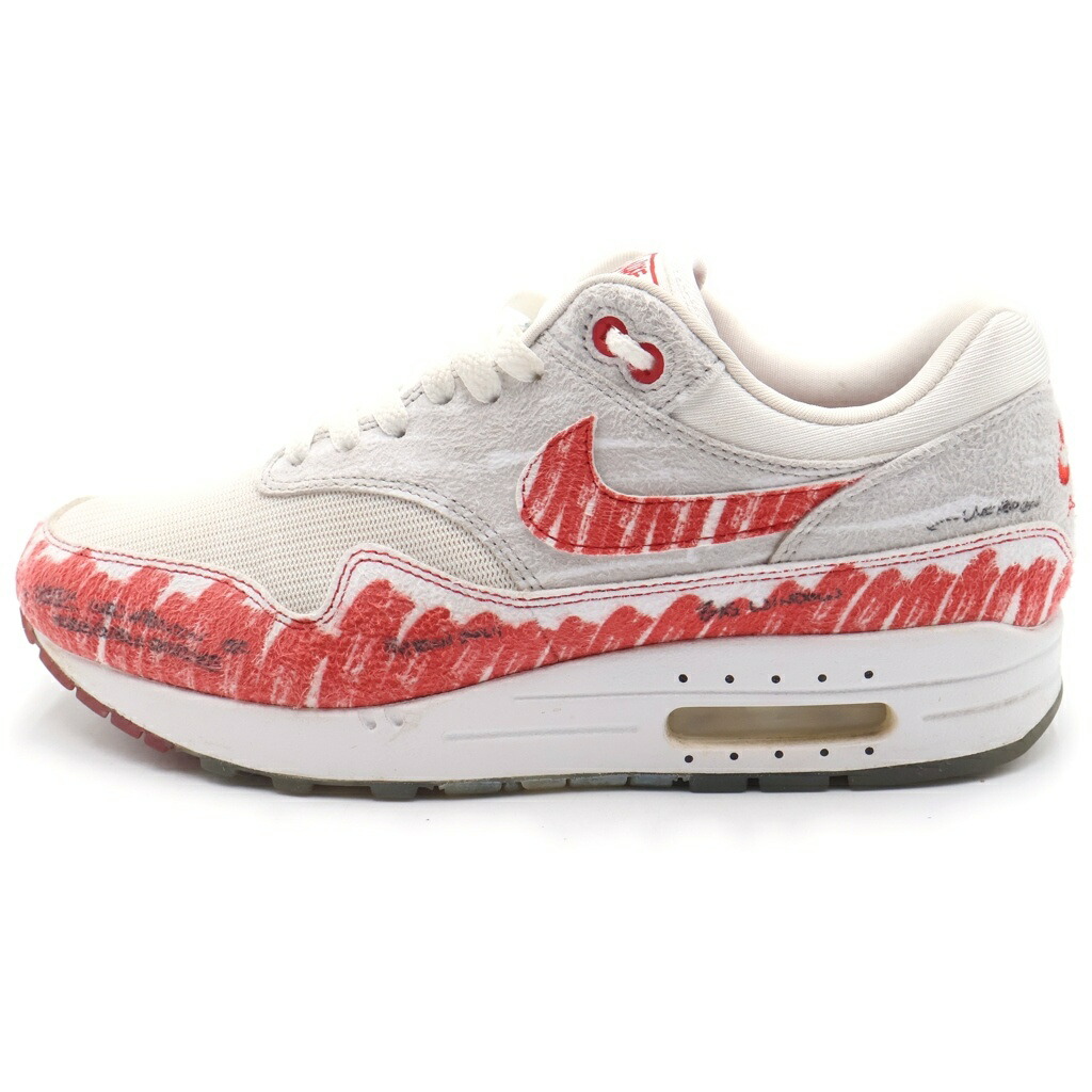 NIKE(ナイキ) 大きさ:26.5糎 AIR MAX1 SKETCH TO SHELF CJ4286101 エア湖 マックス1 下がき シェルフ ローカットスニーカー 白いこと/赤いこと US8.5/26.5糎【中古】【座標軸B】【色つや白いこと】【オンライン押さえる商いもの】