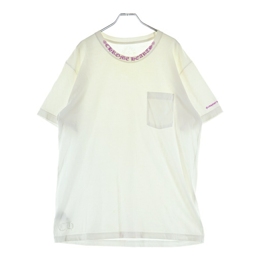 CHROME HEARTS(クロムハーツ) 大きさ:XL Neck Logo のど首ロゴタイプ 労働者の一団のど首半袖ティーシャツカットソー 白いこと【中古】【度合いB】【色つや白いこと】【取りまわしバス発着場新宿】