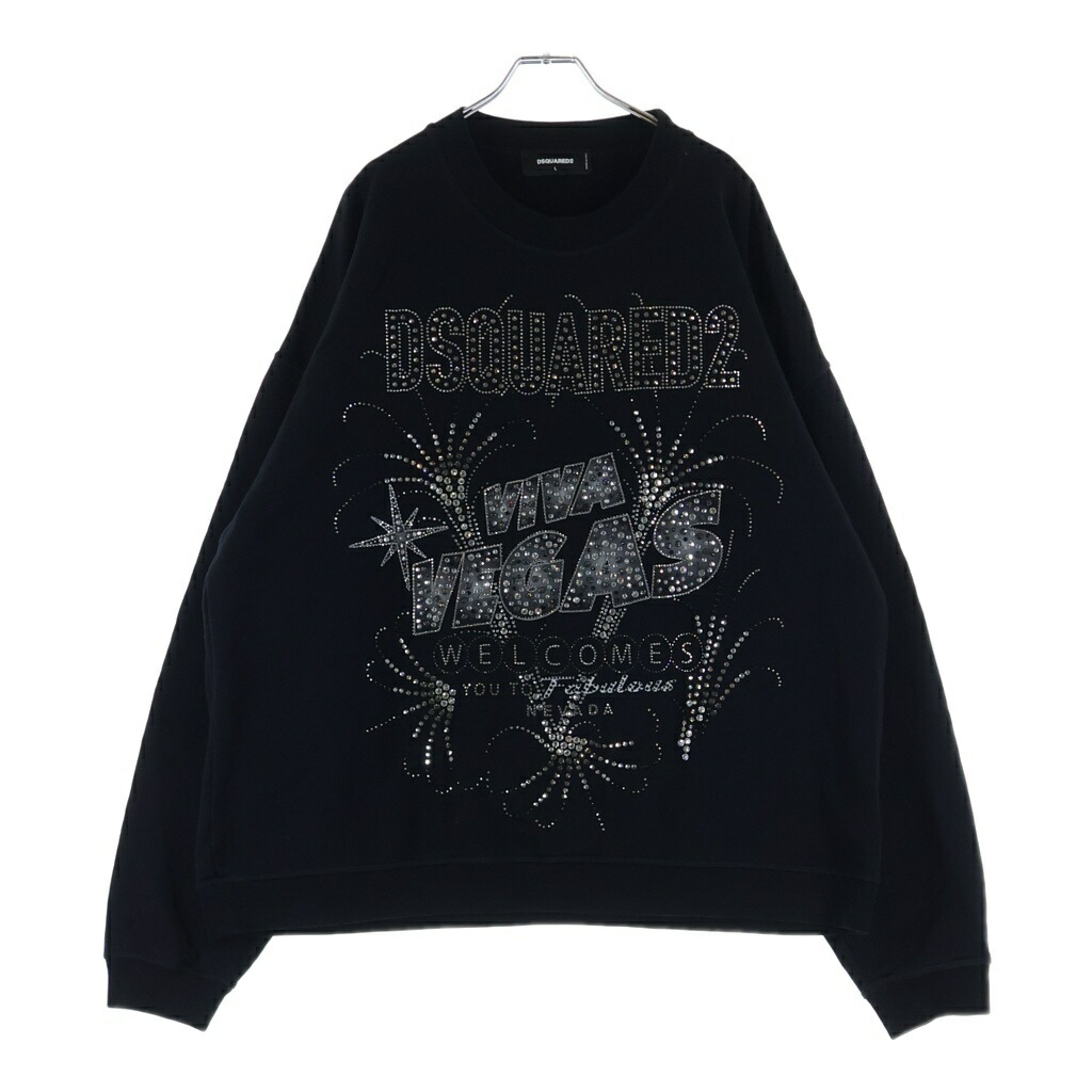 DSQUARED2(ディースクエアード) 大きさ:L 伝達ルート石ころかざり付ける クルーネックスウェット 調教師 黒いこと【中古】【度合いB】【色つや黒いこと】【取りまわしバス発着場BRING横浜ビブレ店】