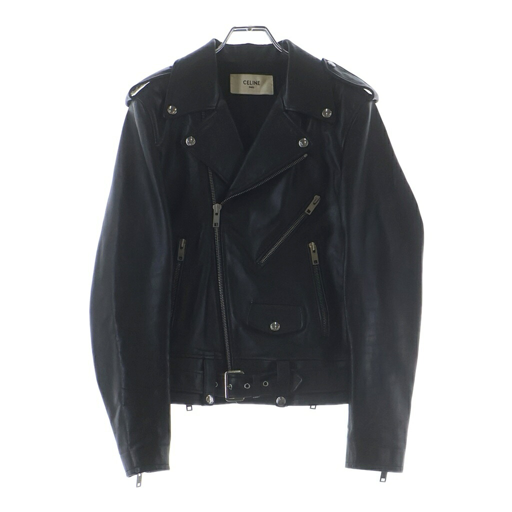 CELINE(セリーヌ) 大きさ:44 古典派音楽 バイカージャケット カーフスキン 2E158599E 黒いこと【中古】【度合いB】【色つや黒いこと】【オンライン押さえる商いもの】