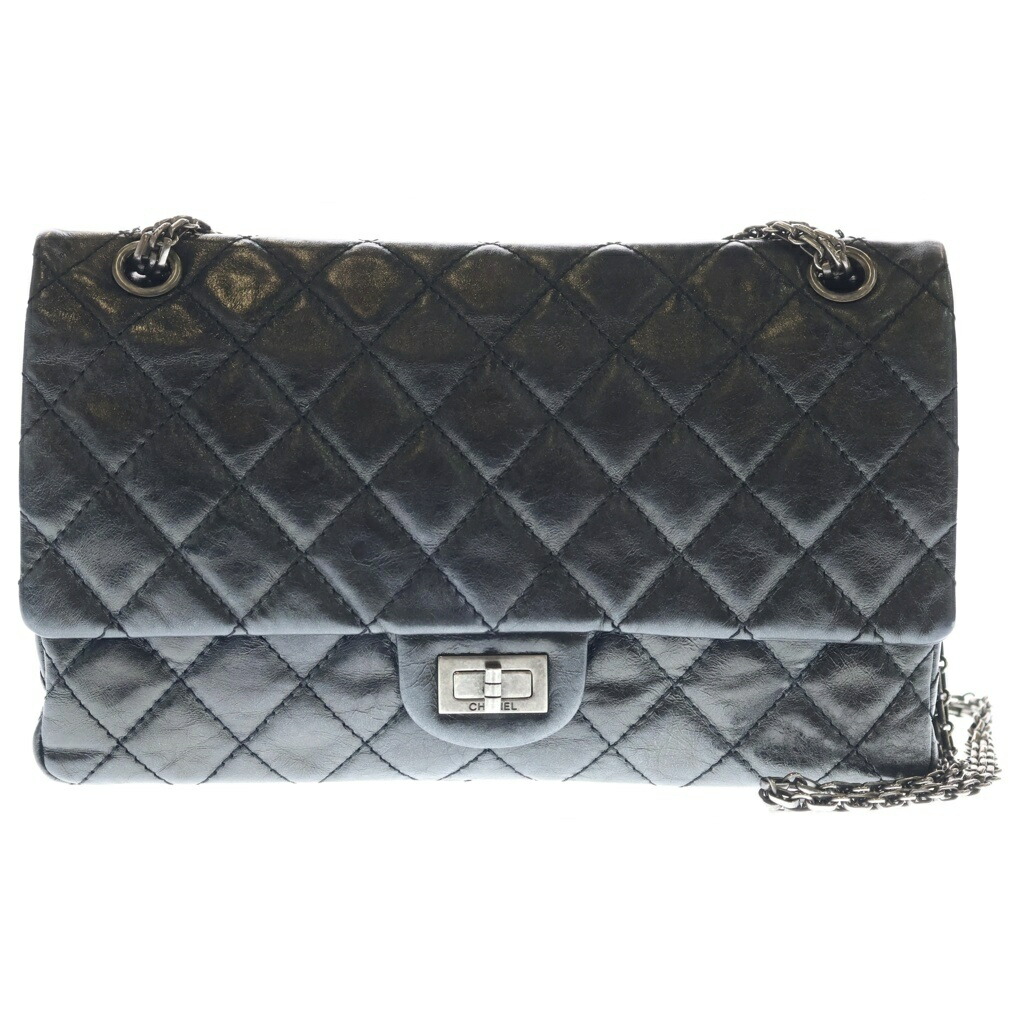 CHANEL(シャネル) マトラッセ 2.55 御嬢さん チェーン店ショルダーバッグ ハンドバック 黒いこと カーフスキン しろがね色金具【中古】【座標軸B】【色合い黒いこと】【取りまわしバス発着場原宿】