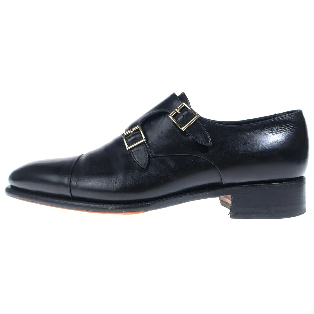 Santoni(サントーニ) 大きさ:9 1/2 M652 ダブルモンクストラップレザーシューズ 置き目毛革 革靴 黒いこと【中古】【度合いB】【色つや黒いこと】【オンライン押さえる商いもの】