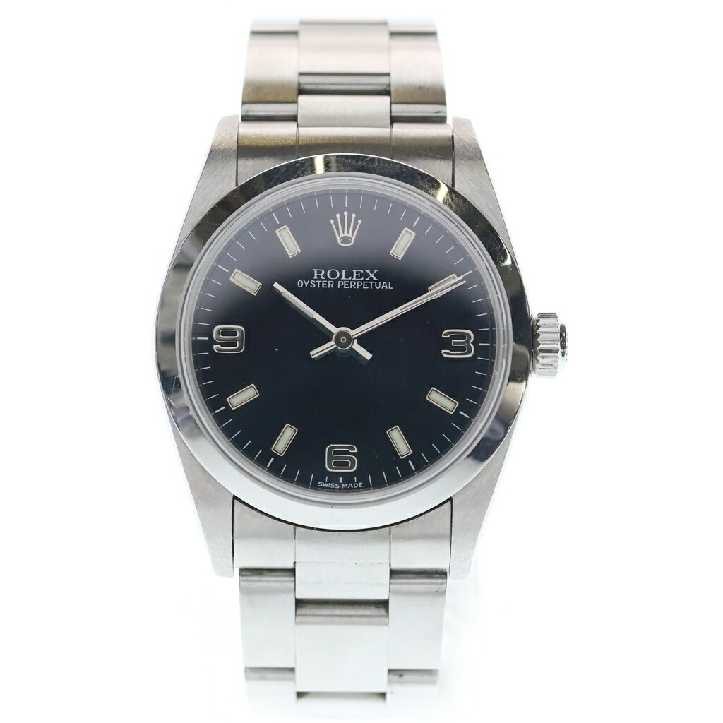 ROLEX(ロレックス) オイスターパーペチュアル 黒文字盤 SS/AT ステンレス鋼 オートマ 自動小銃一巻き ウォッチ 77080 メンズ レディース ユニ一発やる【中古】【座標軸B】【色合い黒いこと】【取りまわしバス発着場BRING：RED新宿東口店】