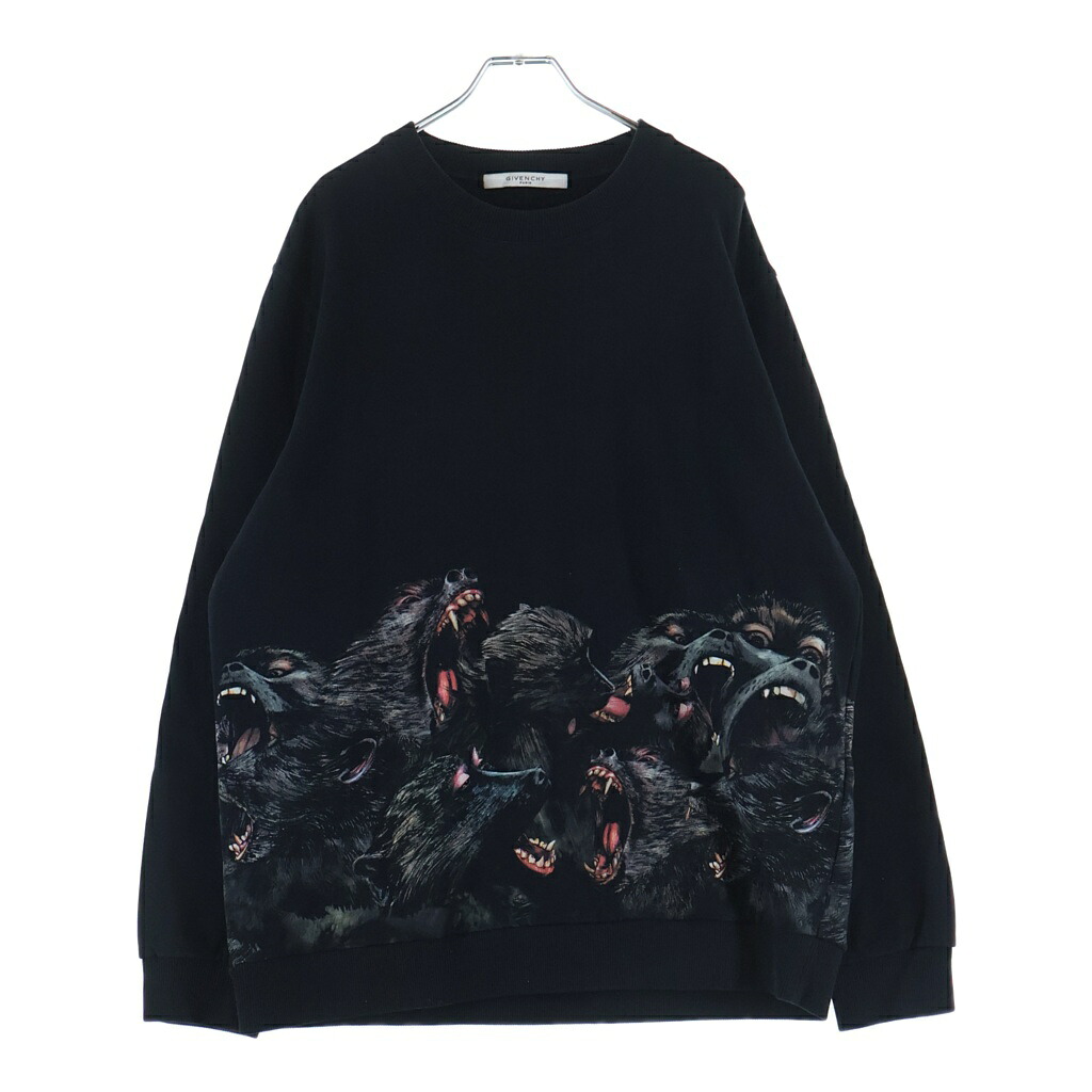 GIVENCHY(ジバンシィ) 大きさ:L 16AW Screeching Monkey Print Cotton Jersey Sweatshirt スクリーチングモンキープリント クルーネックスウェットトレーナー 黒いこと 16F 7308 653【中古】【度合いB】【色つや黒いこと】【取りまわしバス発着場AWESOME原宿店】