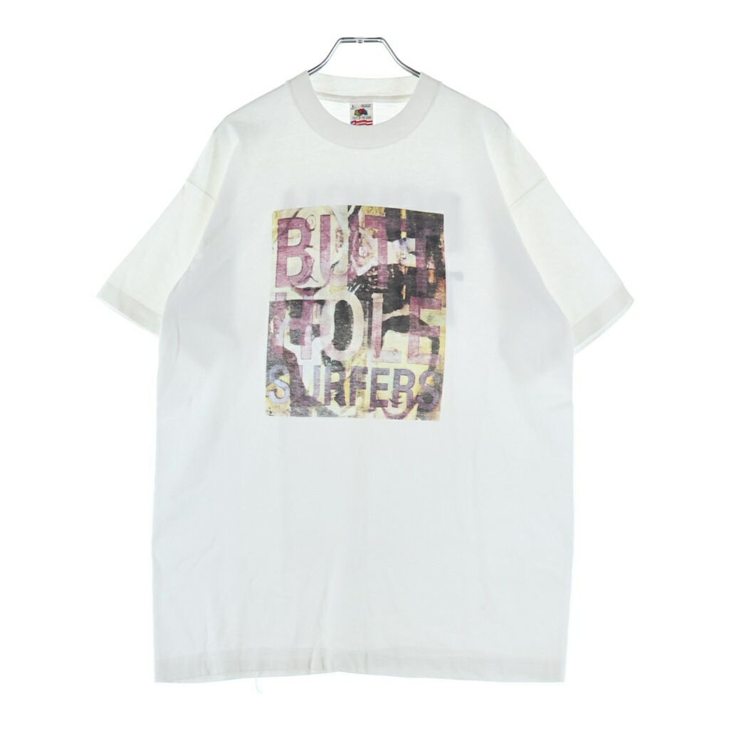 VINTAGE(ヴィンテージ) 大きさ:L 90s BUTTHOLE SUAFERS ROUGH TREDE 野球バット広座敷 サーファーズ ダンス楽隊 半袖ティーシャツ カットソー 白いこと【中古】【度合いB】【色つや白いこと】【取りまわしバス発着場AWESOME原宿店】