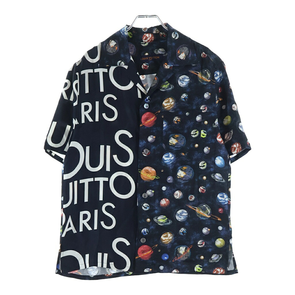 LOUIS VUITTON(ルイヴィトン) サイズ:XS 19SS ロゴ ギャラクシー シルク オープンカラー 半袖シャツ ブラック RM191MJHQHGS10W【中古】【程度A】【カラーブラック】【取扱店舗渋谷】｜ブランド買取・販売　BRING