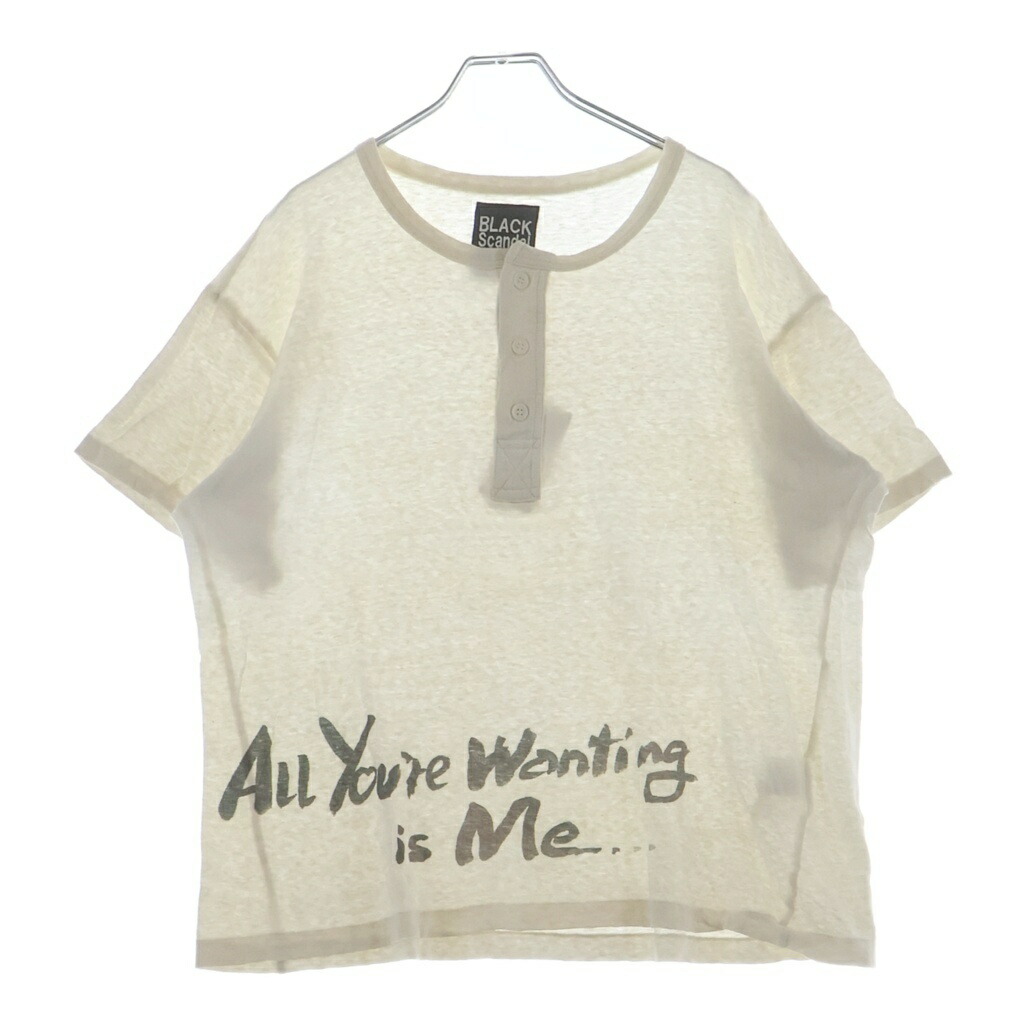 BLACK Scandal Yohji Yamamoto(ブラックスキャンダルヨウジヤマモト) 大きさ:3 19AW ALL YOURE WANTING IS ME ヘンリーのど首 HC-T39-082 クルーネックカットソー 白いこと【中古】【座標軸B】【色合い白いこと】【取りまわしバス発着場BRING福岡天神店】