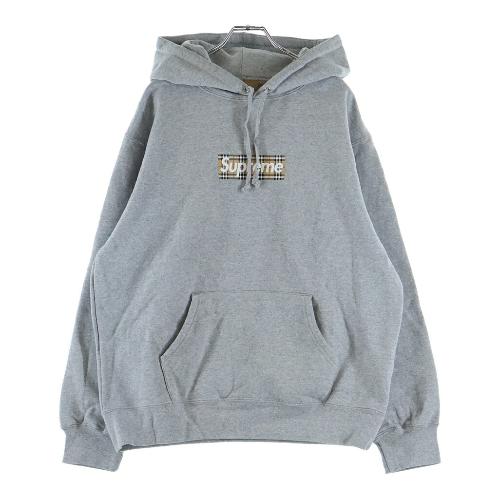 SUPREME(シュプリーム) 大いさ:M 22SS×Burberry Box Logo Hooded Sweatshirt バーバリー ボックスロゴフーデッドスウェットプルオーバーパーカー 薄墨色【中古】【座標軸A】【色合い薄墨色】【取りまわしバス発着場原宿】