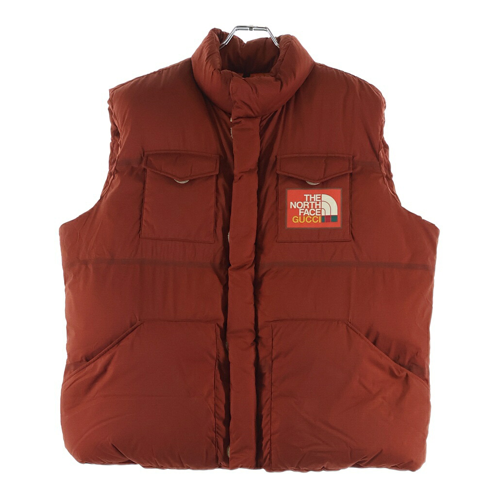 GUCCI(グッチ) 大きさ:L ×THE NORTH FACE ザノースフェイス ジップアップ ナイロン グースダウンベスト オレンジ色 663761 XAAC1【中古】【座標軸B】【色合いオレンジ色】【取りまわしバス発着場BRING渋谷ANNEX店】