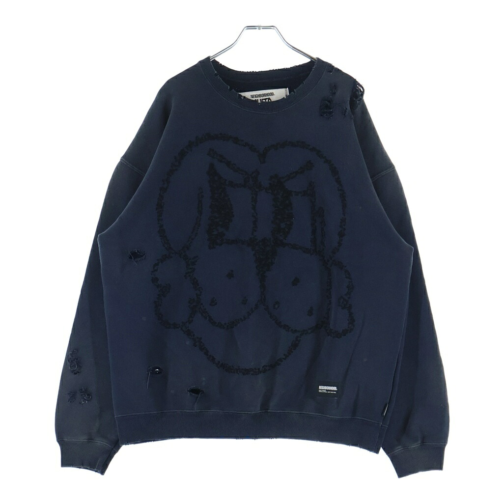 NEIGHBORHOOD(ネイバーフッド) 大きさ:M 25AW ×CHITO SAVAGE SWEAT SHIRT LS チト 不都合産業 向こう正面小間絵刺しゅう クルーネックスウェットトレーナー 米国海軍 252OKCIN-CSM01S【中古】【座標軸A】【カラーネイビー】【取りまわしバス発着場BRING仙台店】