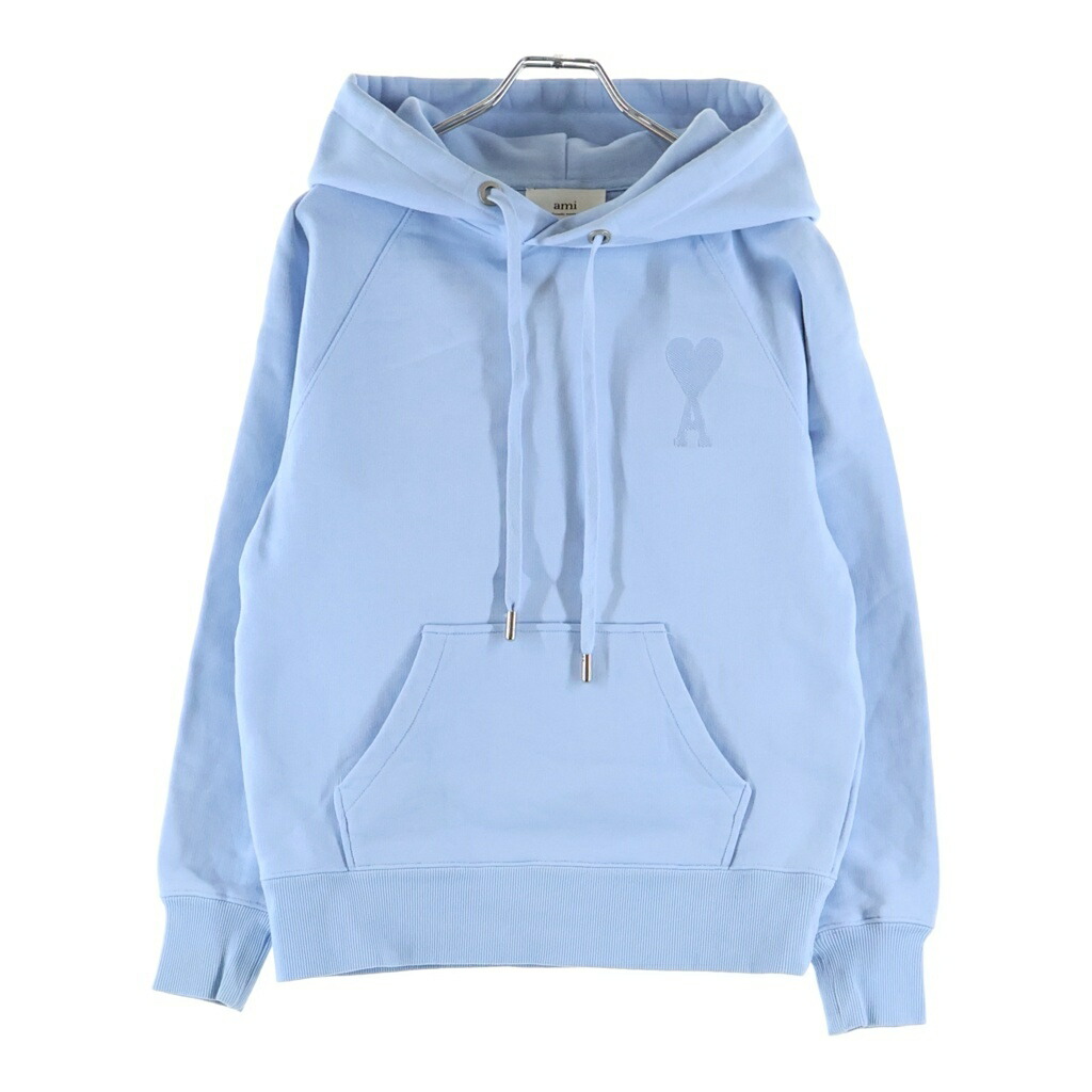 AMI Alexandre Mattiussi(アミアレクサンドルマテュッシ) 大きさ:XS Hoodie ハート型ロゴタイプ刺しゅう プルオーバースウェットパーカー フーディー 青碧 E22USW202.747【中古】【度合いA】【色つや青碧】【取りまわしバス発着場原宿】