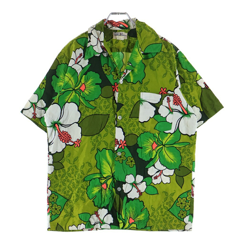 VINTAGE(ヴィンテージ) 大きさ:M 70s Hukilau Fashions ハワイアンプルオーバー アロハシャツ 半袖プルオーバー 綿織物 緑であること【中古】【座標軸B】【色合い緑であること】【取りまわしバス発着場AWESOME高円寺店】