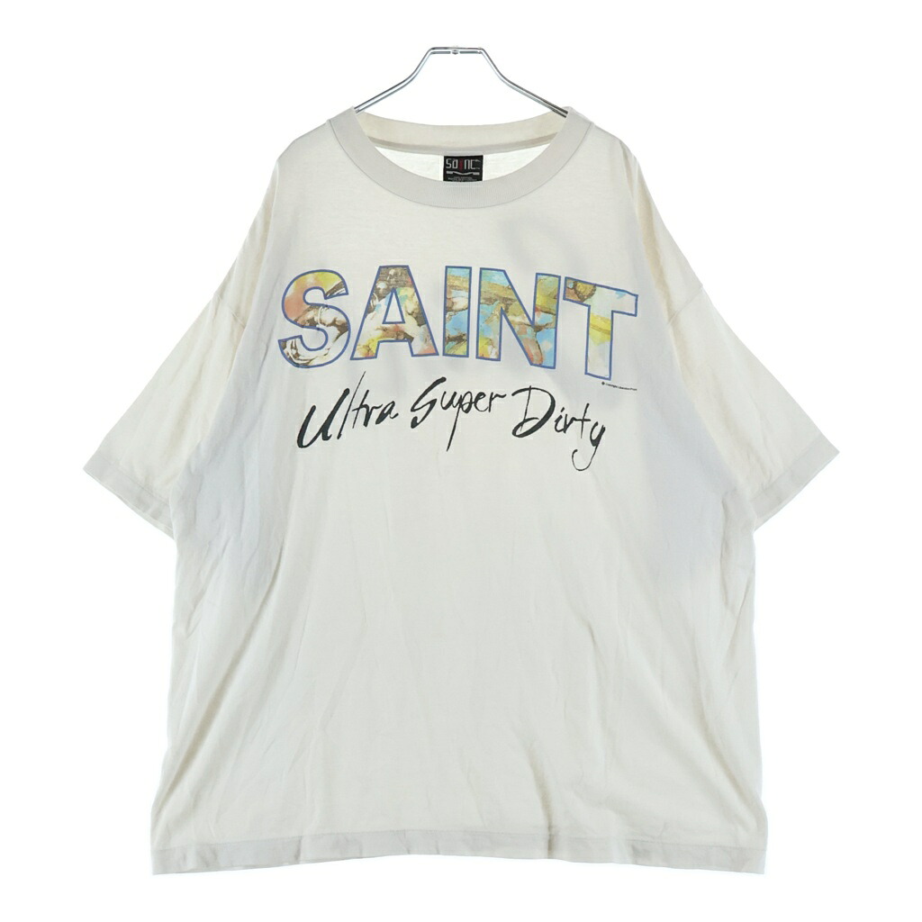 SAINT MICHAEL(セントマイケル) サイズ:XXL 25SS SUPER DIRTY SS TEE ロゴプリント クルーネック半袖Tシャツカットソー ホワイト SM-HR8-0000-025【中古】【程度B】【カラーホワイト】【取扱店舗原宿】｜ブランド買取・販売　BRING