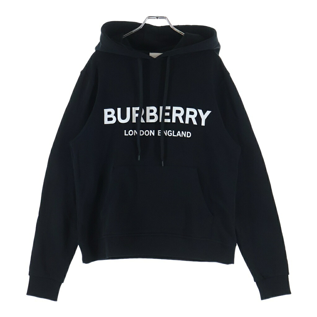 BURBERRY(バーバリー) 大きさ:M ロゴタイプ刷り上げる プルオーバースウェットパーカー フーディー 黒いこと 8011652【中古】【座標軸A】【色合い黒いこと】【取りまわしバス発着場BRING福岡天神店】