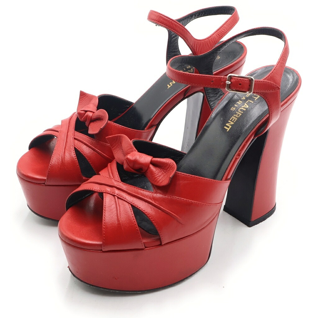 SAINT LAURENT PARIS(サンローランパリ) サイズ:36 Bianca Leather Bow ビアンカ リボン レザー ヒールパンプス レッド【中古】【程度B】【カラーレッド】【取扱店舗BRING京都河原町店】｜ブランド買取・販売　BRING
