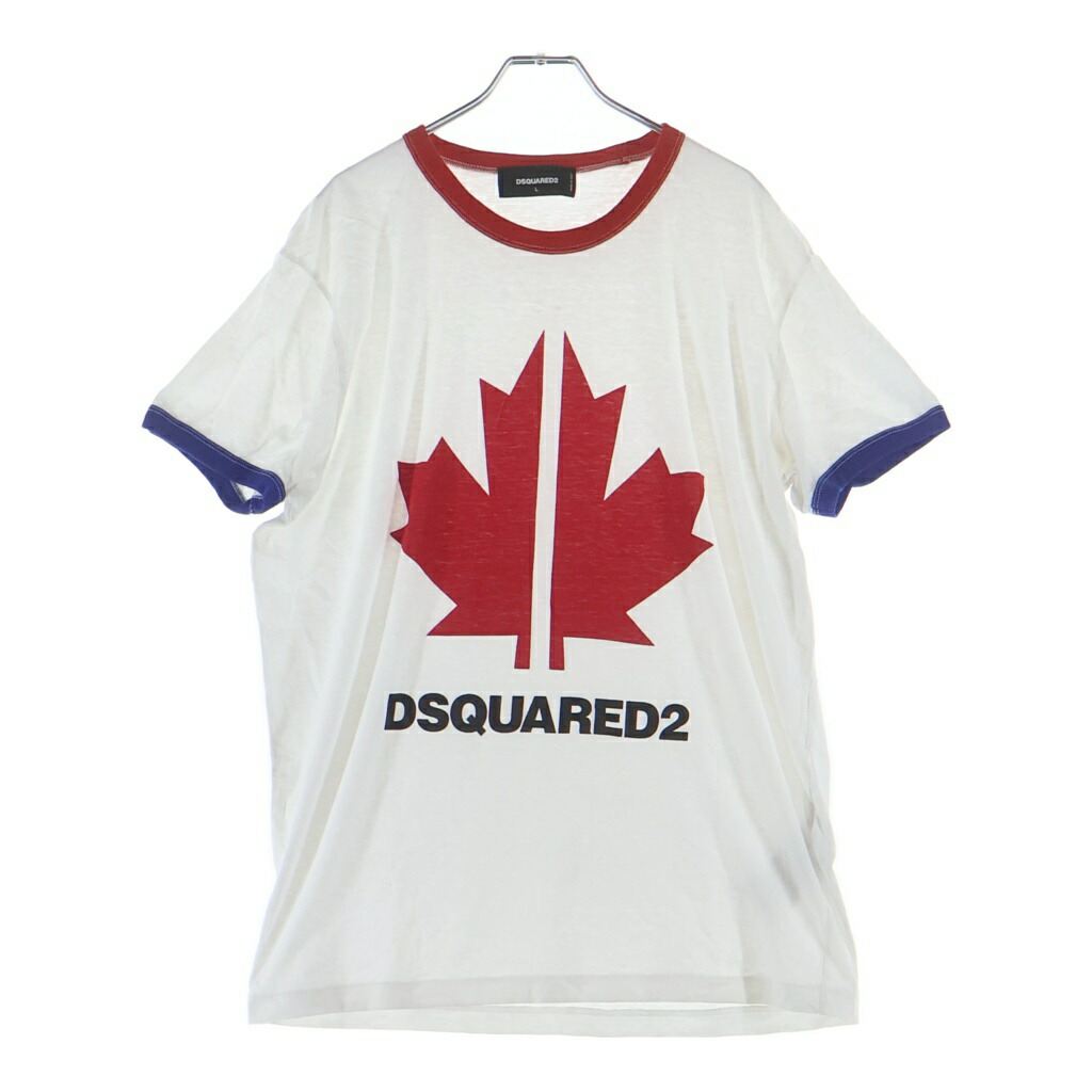DSQUARED2(ディースクエアード) 大きさ:L グラフィック半袖プルオーバー カットソー 白いこと/赤いこと【中古】【座標軸B】【色合い白いこと】【取りまわしバス発着場BRING横浜ビブレ店】