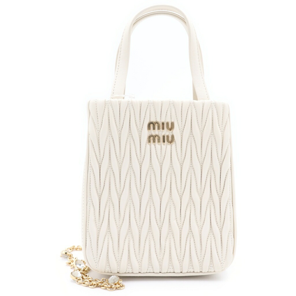 miumiu(ミュウミュウ) マテラッセ ナッパ なめし革 2WAYハンドバック ショルダーバッグ 白いこと 5BA220【中古】【度合いB】【色つや白いこと】【取りまわしバス発着場BRING心斎橋店】