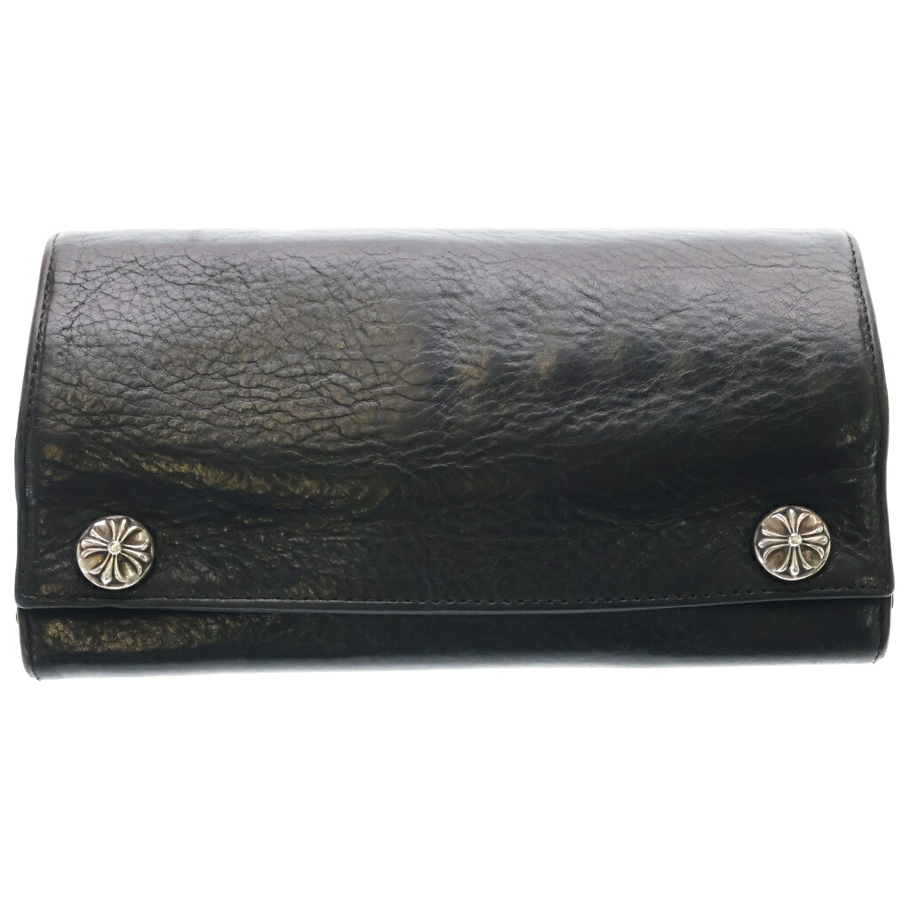 CHROME HEARTS(クロムハーツ) GREASY グリーシー クロスボールボタン レザーロングウォレット 長銭入れ 黒いこと【中古】【座標軸B】【色合い黒いこと】【取りまわしバス発着場BRING仙台店】