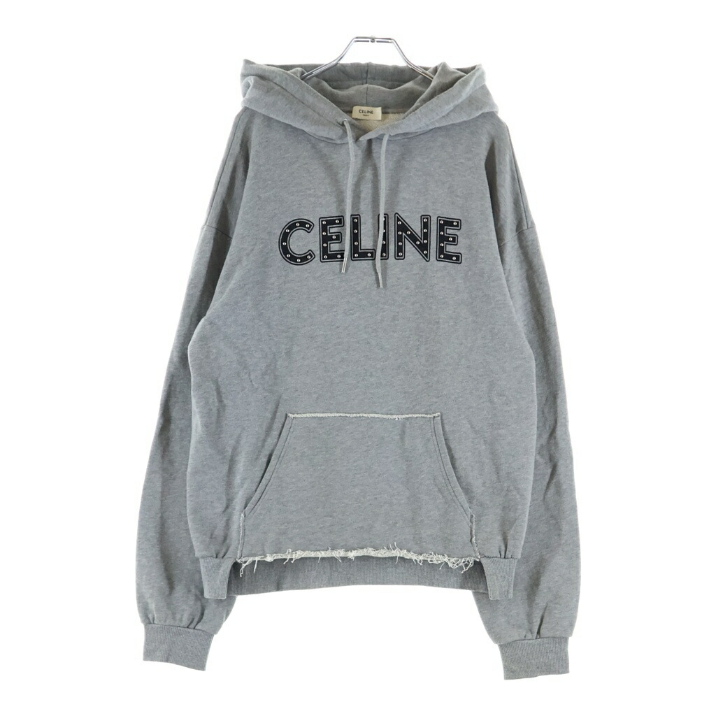 CELINE(セリーヌ) 大きさ:M 21SS スタッズフロントロゴ ダメージフーデットプルーオーバーパーカー 薄墨色 2Y309052H【中古】【座標軸B】【色合い薄墨色】【取りまわしバス発着場新宿】