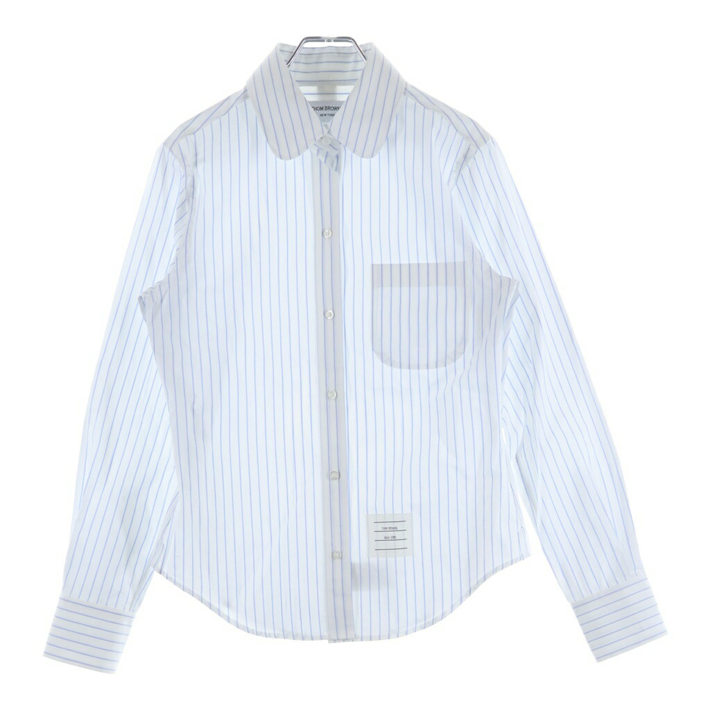 THOM BROWNE(トムブラウン) 大きさ:40 CLASSIC LONG SLEEVE ROUND COLLAR SHIRT 古典派音楽 ロング衣袂 ラウンド色つや 縞模様 長袖プルオーバー 白いこと/青碧 レディース FLL207A-F0916-480【中古】【度合いB】【色つや白いこと】【取りまわしバス発着場BRINGご廟店】