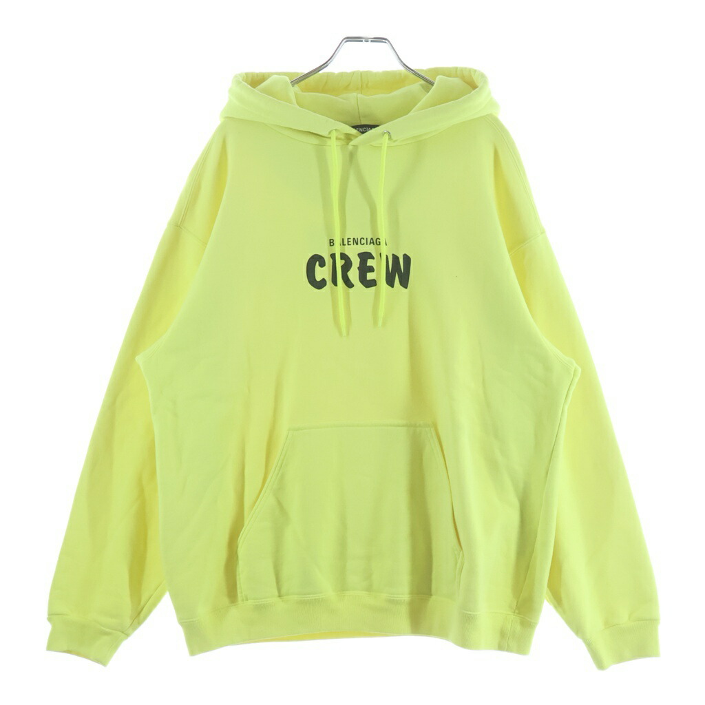 BALENCIAGA(バレンシアガ) 大きさ:M 20AW CREW HOODIE ロゴタイプ刷り上げる プルオーバースウェットフーディー パーカー 黄色 600583 TIV75【中古】【度合いB】【色つや黄色】【取りまわしバス発着場原宿】