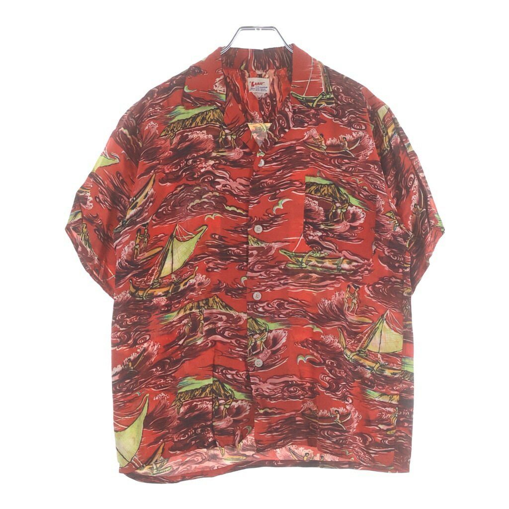 VINTAGE(ヴィンテージ) 50s LUAU Hawaiian Shirt ハワイアンプルオーバー 半袖プルオーバー アロハシャツ 赤いこと【中古】【度合いB】【色つや赤いこと】【取りまわしバス発着場AWESOME高円寺店】
