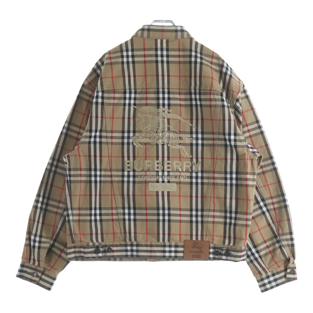 SUPREME(シュプリーム) 大きさ:L × BURBERRY 22SS Denim Trucker Jacket バーバリー デニムトラッカージャケット 赤銅色【中古】【度合いB】【色つや赤銅色】【取りまわしバス発着場BRINGご廟店】