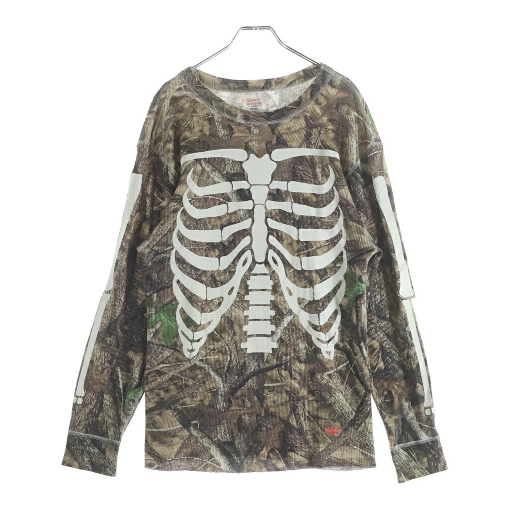 SUPREME(シュプリーム) 大きさ:L 24SS ×Hanes Bones Thermal Crew Camo ヘインズ ボーンズ サーマル 長袖プルオーバー 労働者の一団のど首 カットソー カーキ【中古】【度合いB】【色つやカーキ】【取りまわしバス発着場BRINGご廟店】