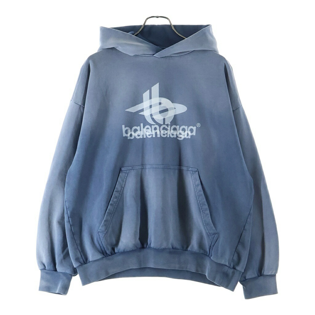 BALENCIAGA(バレンシアガ) 大きさ:XS 23AW Layered Faded Hoodie 花の冠yd フェイド フーディー パーカー 不都合工業【中古】【度合いB】【色つや青碧】【取りまわしバス発着場BRING有楽町マルイ店】