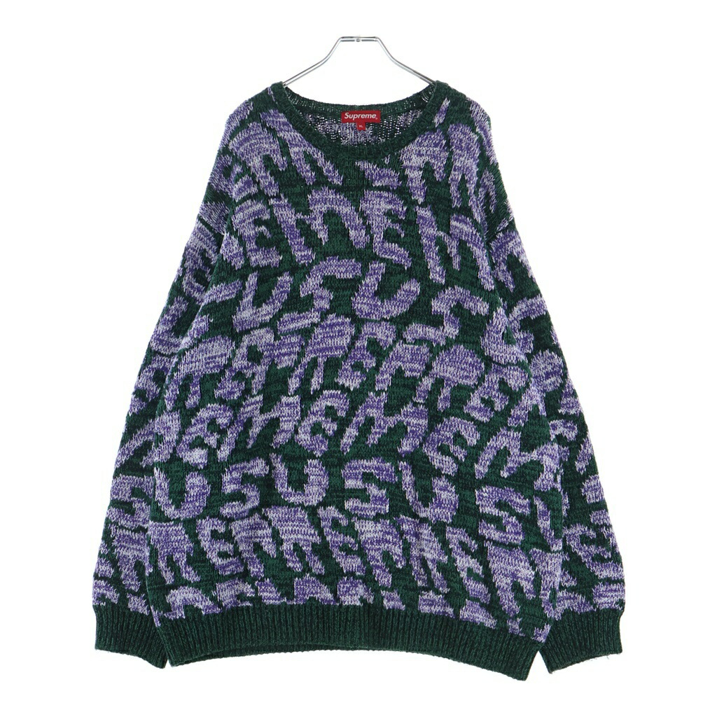 SUPREME(シュプリーム) 大きさ:XL 23SS Stacked Sweater スタックド 総柄 クルーネックニット プルオーバー 緑であること/パープル【中古】【度合いB】【色つや緑であること】【取りまわしバス発着場BRING福岡天神店】
