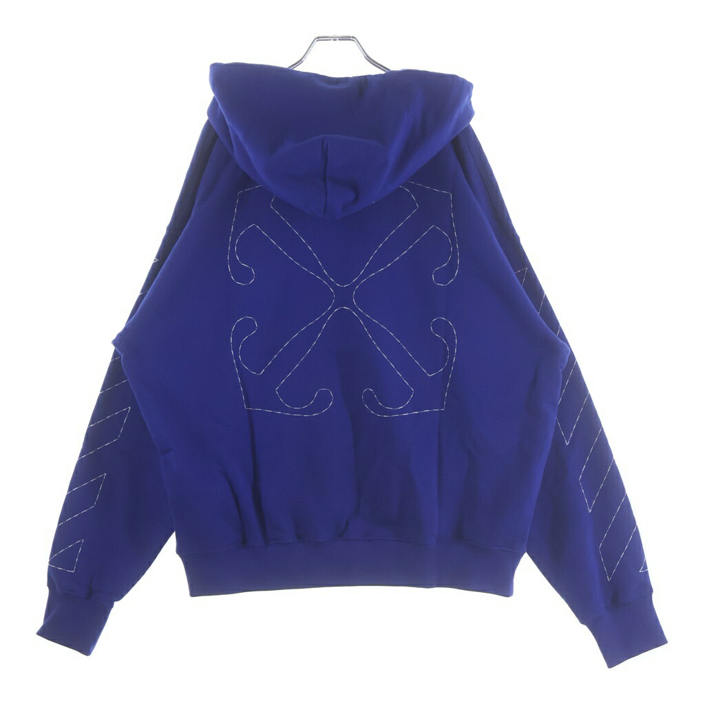 OFF-WHITE(象牙色) 大きさ:L 23AW HOODED SWEATSHIRT フーディー ステッチアンカーデザイン ティーシャツパーカー 青色 OMBB085F23FLE019【新古品/中古】【座標軸S】【色合い青色】【取りまわしバス発着場渋谷】