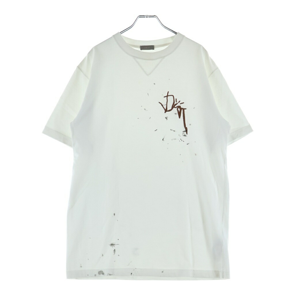 DIOR(クリスチャンディオール) 大きさ:S 22AW×Travis Scott Cactus Jack トラビススコット カクタスジャック 刺しゅうひな形 半袖ティーシャツ カットソー 白いこと 283J685B0554【中古】【度合いA】【色つや白いこと】【取りまわしバス発着場渋谷】