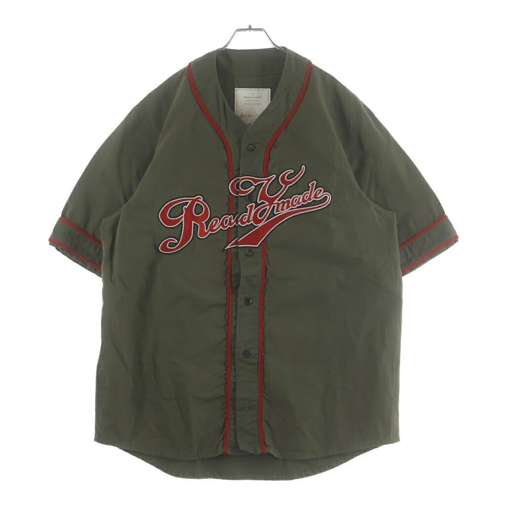 READY MADE(小母さんお手伝いさん) 大きさ:2 19SS BASEBALL SHIRT ロゴタイプ刺しゅう 野球半袖プルオーバー カーキ【中古】【座標軸B】【色合いカーキ】【取りまわしバス発着場BRING廟堂店】