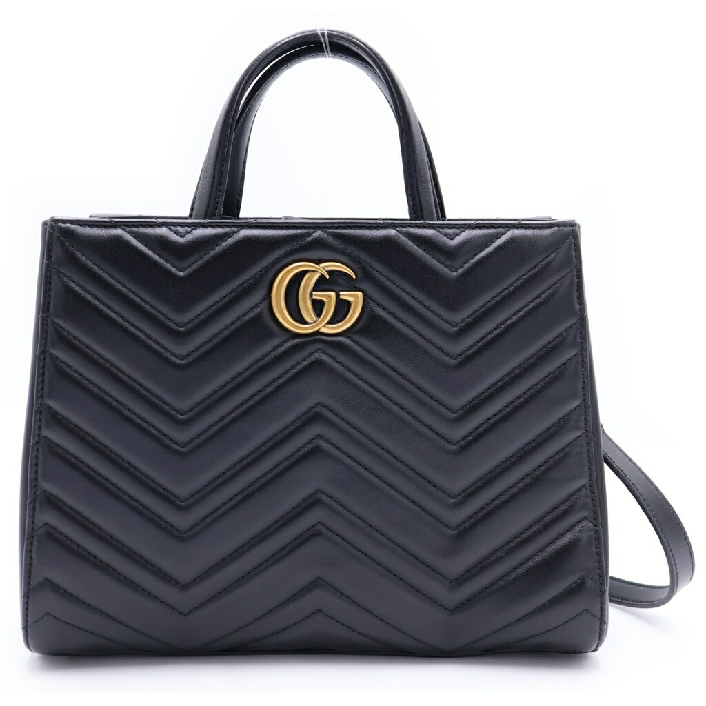 GUCCI(グッチ) GGマーモント 2WAYハンドバック ショルダーバッグ 黒いこと なめし革 448054 ゴールド金具【中古】【座標軸B】【色合い黒いこと】【取りまわしバス発着場BRING心斎橋店】