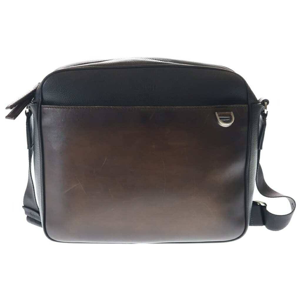 Berluti(ベルルッティ) カリグラフィ クラッチペダル 対比 なめし革 ショルダーバッグ 赤銅色【中古】【座標軸B】【色合い黒いこと】【取りまわしバス発着場BRING有楽町マルイ店】
