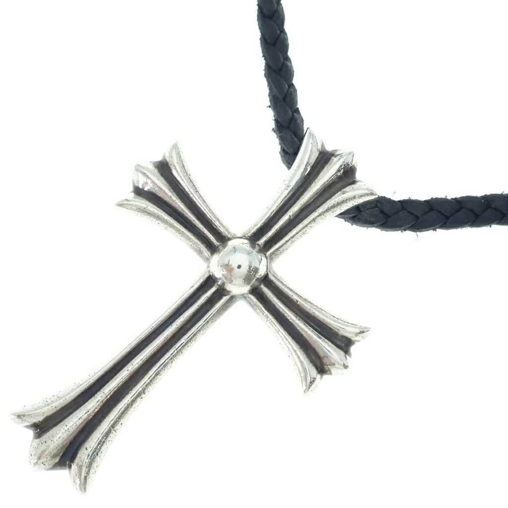 CHROME HEARTS(クロムハーツ) CH CRS LG BC ラージCHはりつけ台シャンデリヤ Wボロチップ レザーブレイドネックレス しろがね色 BCA214【中古】【座標軸B】【色合いしろがね色】【取りまわしバス発着場BRING京都河原町店】
