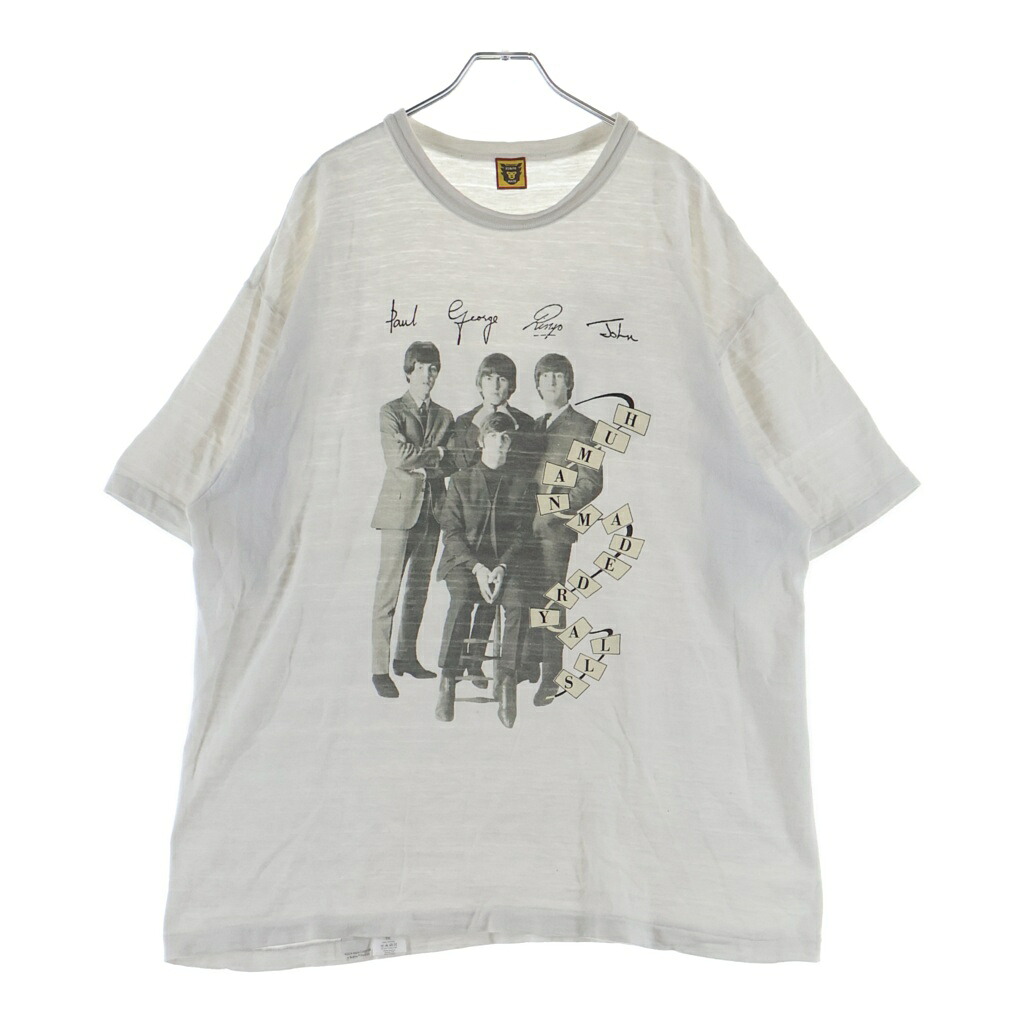 HUMAN MADE(ヒューマンお手伝いさん) 大きさ:3XL ×THE BEATLES ビートルズ 映し絵青写真 労働者の一団のど首 カットソー 半袖プルオーバー 白いこと【中古】【座標軸B】【色合い白いこと】【取りまわしバス発着場渋谷】