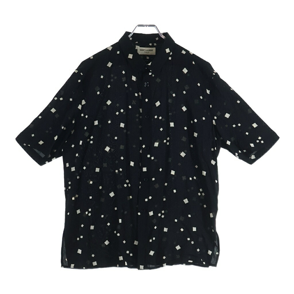 SAINT LAURENT PARIS(サンローランパリ) 大きさ:38 19SS 真四角一点総柄 半袖人絹プルオーバー 黒いこと 601070 Y1A79【中古】【度合いB】【色つや黒いこと】【取りまわしバス発着場BRING横浜ビブレ店】